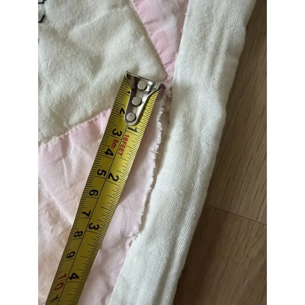 Vintage 48 US State Flower Quilt Embroidered Pink Checkered Handmade